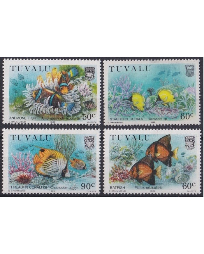 F-EX25762 TUVALU MNH 1989 SEA MARINE WILDLIFE FISH PECES REEF CORAL.