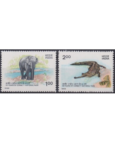F-EX25950 INDIA MNH 1986 WILDLIFE COLBERTT NATIONAL PARK ELEPHANT CROCODILE.