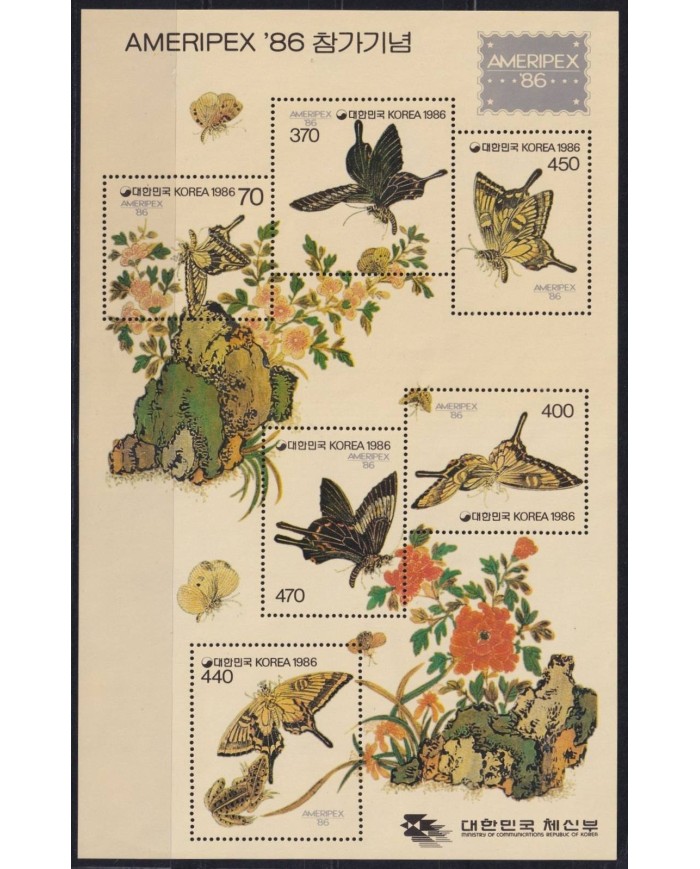 F-EX26027 KOREA MNH 1986 WILDLIFE INSECT ENTOMOLOGY BUTTERFLIES PAPILLON.