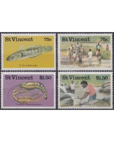 F-EX26045 ST VINCENT MNH 1986 WILDLIFE SEA MARINE FISH PECES LOBSTER FISHING.