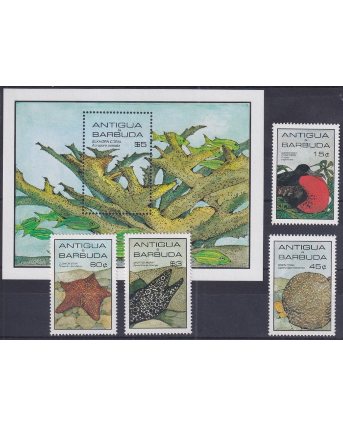 F-EX26098 ANTIGUA & BARBUDA MNH 1983 SEA MARINE WILDLIFE REEF CORAL FISH BIRD PECES.