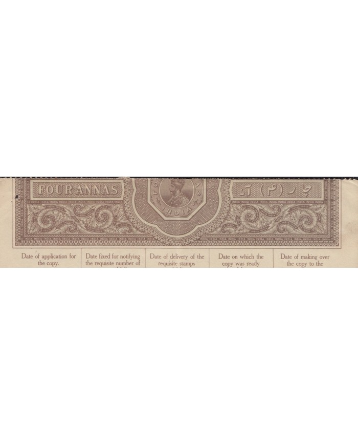 F-EX14710 INDIA REVENUE SEALLED PAPER. EDWARD VII. 4 ANNAS COMPLETE PAPER.