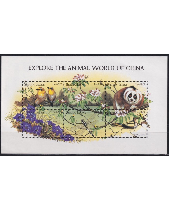 F-EX26165 SIERRA LEONE MNH ENDANGERED FAUNA BIRD AVES SNIKE LEMUR FLOWER.