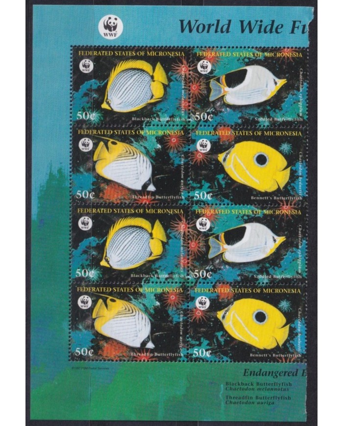 F-EX26425 MICRONESIA MNH 1997 WWF SEA MARINE WILDLIFE FISH PECES REEF CORAL.