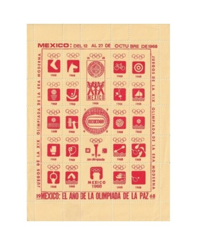 F-EX15638 OLYMPIC GAMES MEXICO 1968 RED CINDERELLA SHEET YELLOW PAPER NO GUM