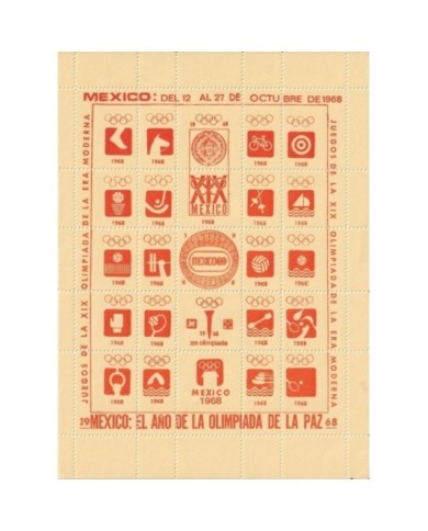 F-EX15640 OLYMPIC GAMES MEXICO 1968 ORANGE CINDERELLA SHEET YELLOW PAPER NO GUM.