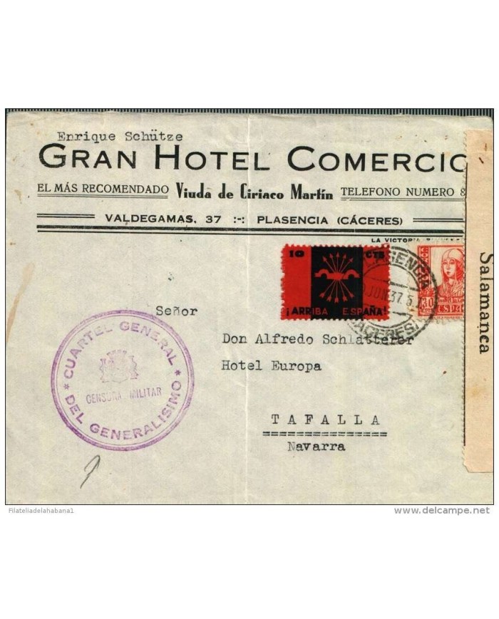 F-EX467 SPAIN ESPAÑA HOTEL COMERCIO PLASENCIA CACERES. CUARTEL GENERALISIMO