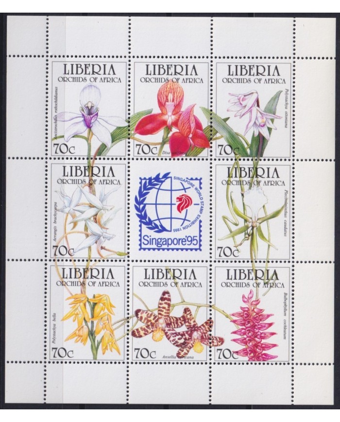 F-EX26538 LIBERIA MNH 1988 ORCHILD FLOWER FLORES SINGAPUR´95.