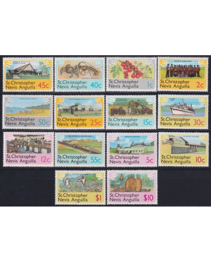 F-EX26548 SR CHRISTOPHER NEVIS ANGUILLA MNH 1978 TOURISM SHIP FRUIT FAUNA CRAB.