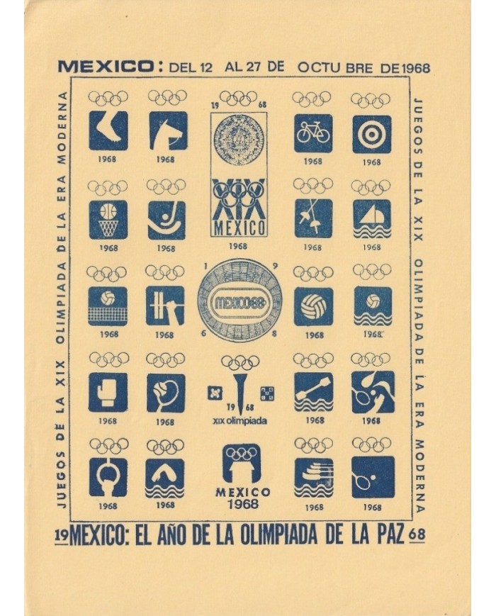 F-EX15652 OLYMPIC GAMES MEXICO 1968 BLUE CINDERELLA SHEET YELLOW PAPER NO GUM IM