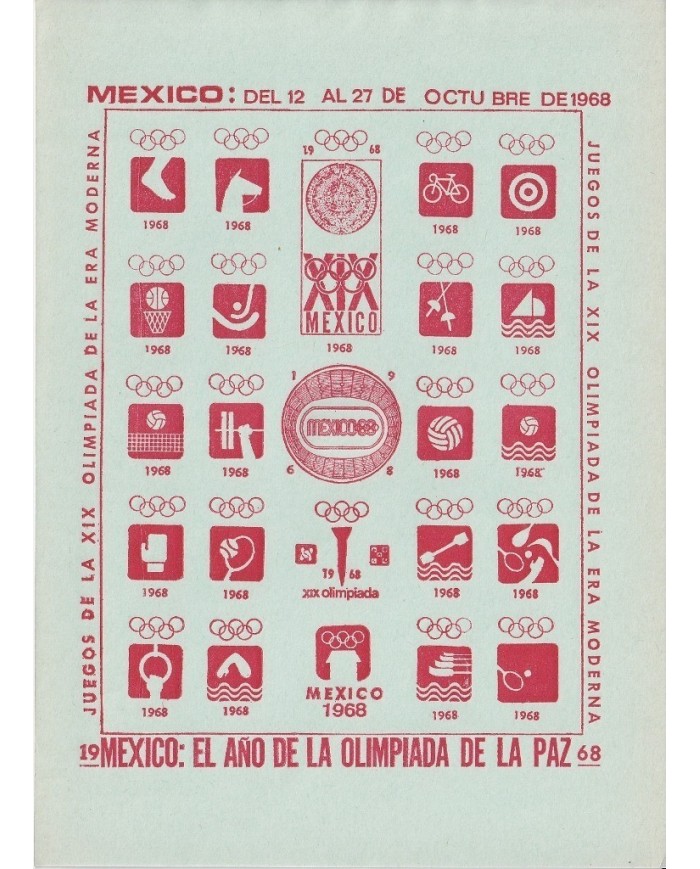 F-EX15658 OLYMPIC GAMES MEXICO 1968 RED CINDERELLA SHEET GREEN PAPER NO GUM IMPE
