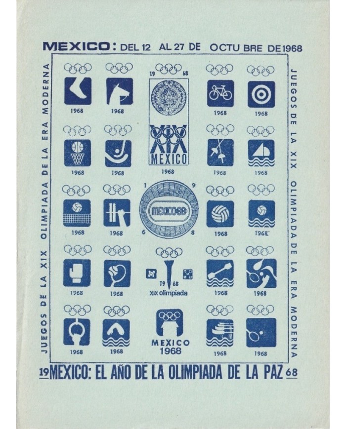 F-EX15659 OLYMPIC GAMES MEXICO 1968 BLUE CINDERELLA SHEET GREEN PAPER NO GUM IMP