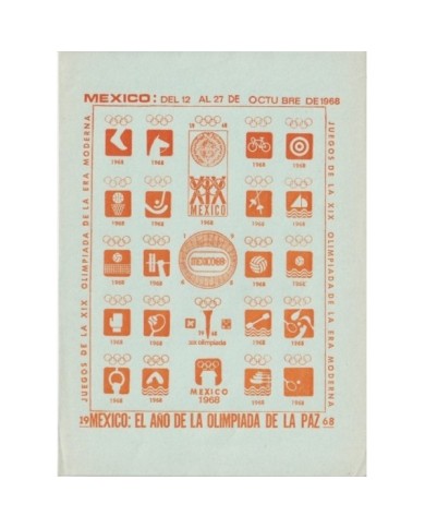 F-EX15660 OLYMPIC GAMES MEXICO 1968 ORANGE CINDERELLA SHEET GREEN PAPER NO GUM I