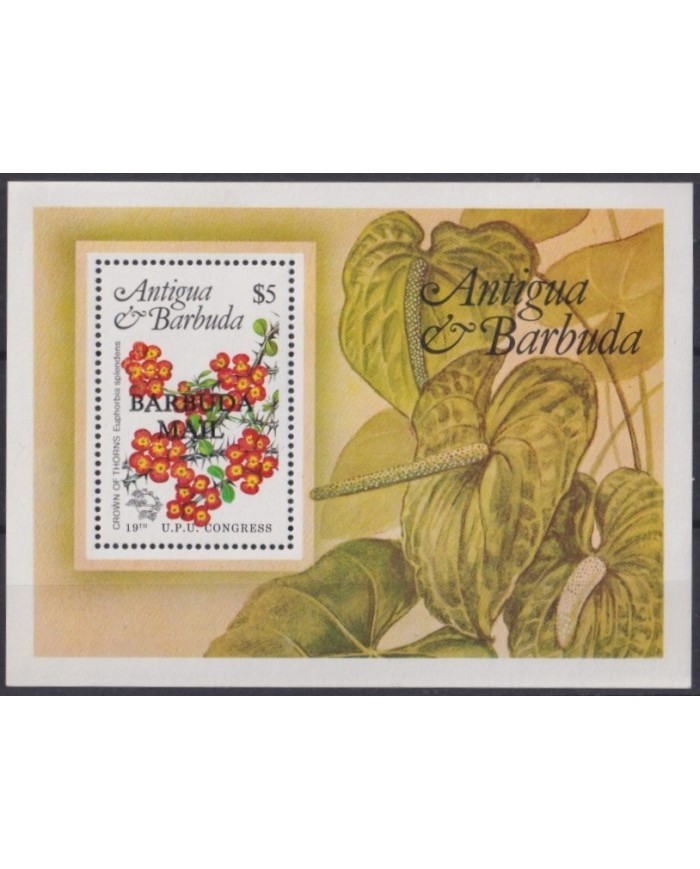 F-EX26764 BARBUDA MAIL ANTIGUA & BARBUDA MNH 1984 FLOWER FLORES UPU CONGRESS.