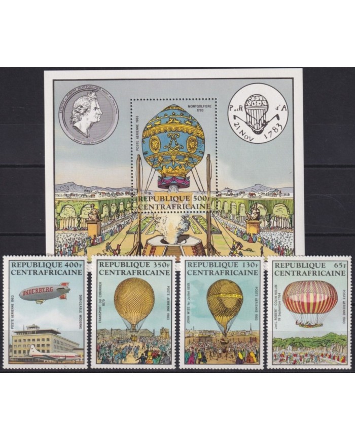 F-EX26772 CENTRAL AFRICA REPUBLIC MNH 1983 200 ANIV FIRST FLIGHT IN GLOBE ZEPPELIN.