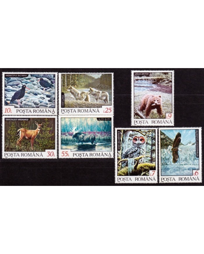 F-EX26927 ROMANIA RUMANIA MNH 1992 FOREST FAUNA BIRD WOLF OWL BEAR EAGLE DEER.