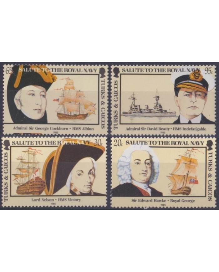 F-EX26974 TURKS & CAICOS MNH 1985 ROYAL NAVY OLD SHIP BARCOS LORD NELSON HAWKE.