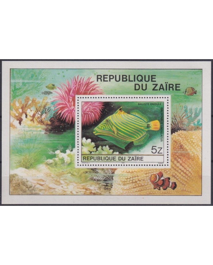 F-EX26995 ZAIRE MNH 1980 SEA WILDLIFE SHELL SNAIL CORAL REEF FISH PECES.