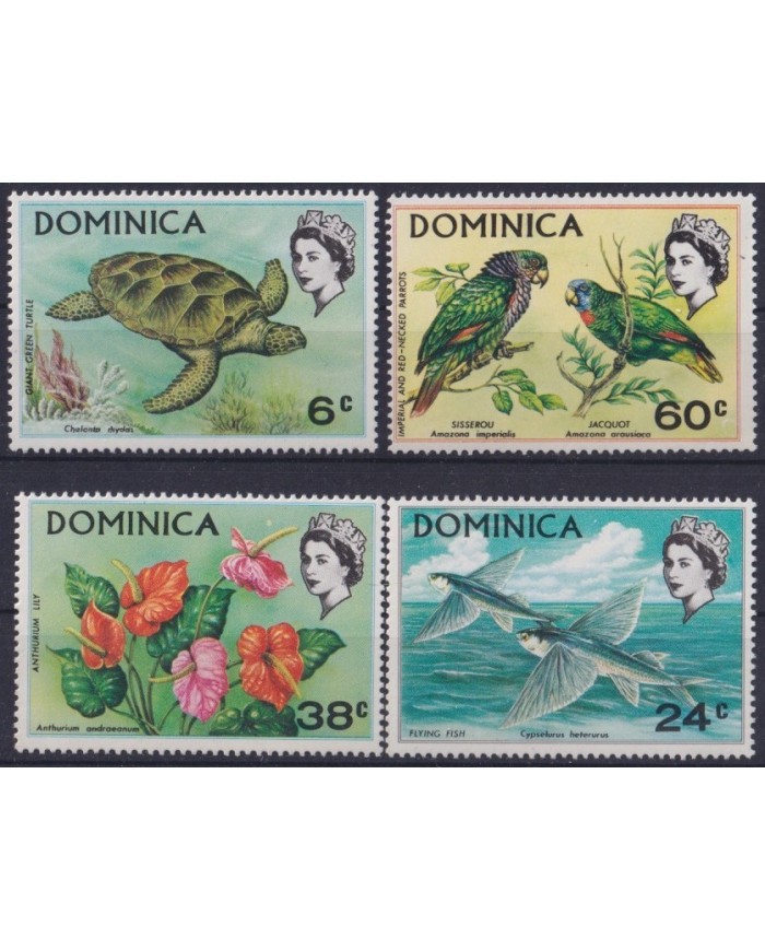 F-EX27036 DOMINICA MNH 1979 WILDLIFE FISH PECES TURTLE PARROT BIRD FLOWER.