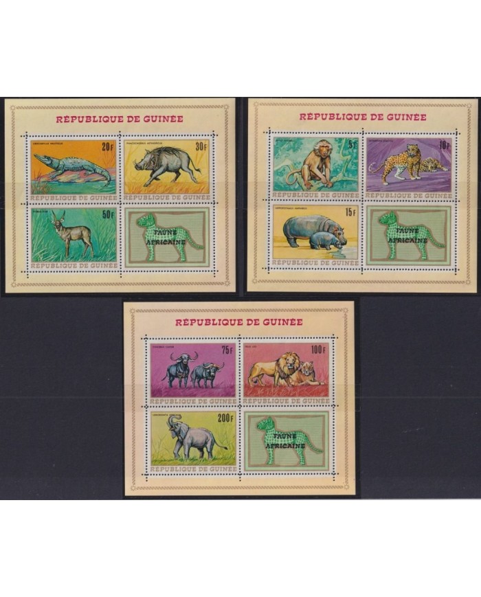 F-EX27043 GUINEE GUINEA MNH 1968 WILDLIFE LEOPARD BIRD CROCODILE ACINOX FELINE LION.