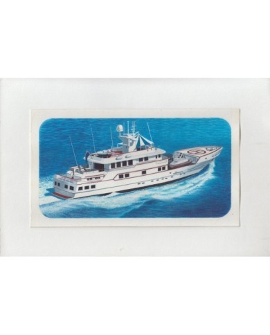 F-EX14591 ARTIST DRAWING HANDMADE FOR STAMP LAOS CAMBODIA SHIP YACHT. 21x12 cm.