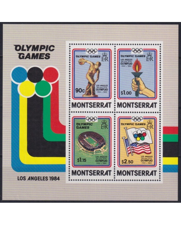 F-EX27133 MONTSERRAT MNH 1984 OLYMPIC GAMES LOS ANGELES STADIUM TOURCH FLAG.