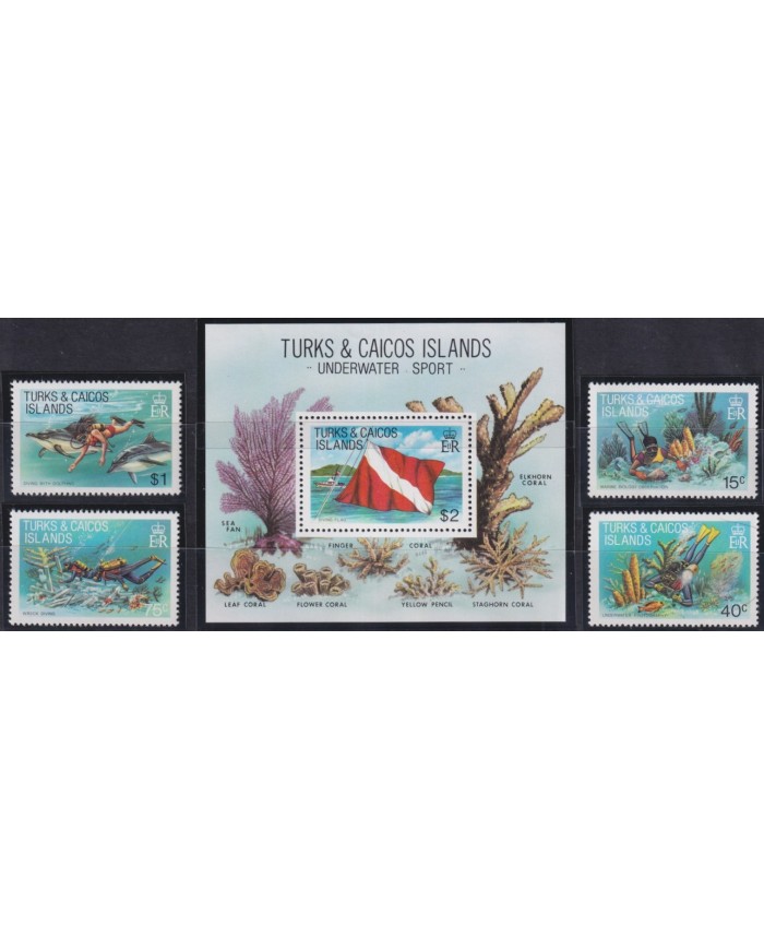 F-EX27387 TURKS & CAICOS MNH 1981 SEA MARINE FISH PECES REEF CORAL.