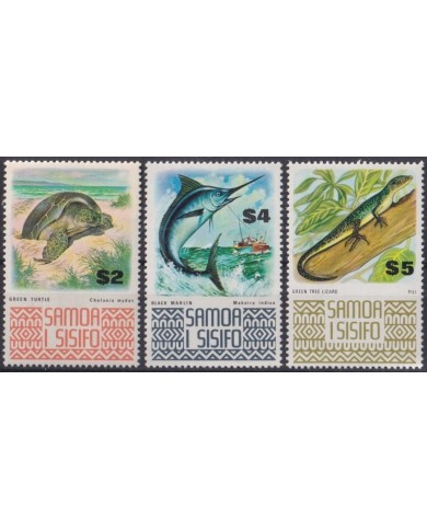 F-EX27451 SAMOA I SISIFO MNH 1972-75 2$ GREEN TURTLE 4$ FISH MARLIN 5$ LIZARD.