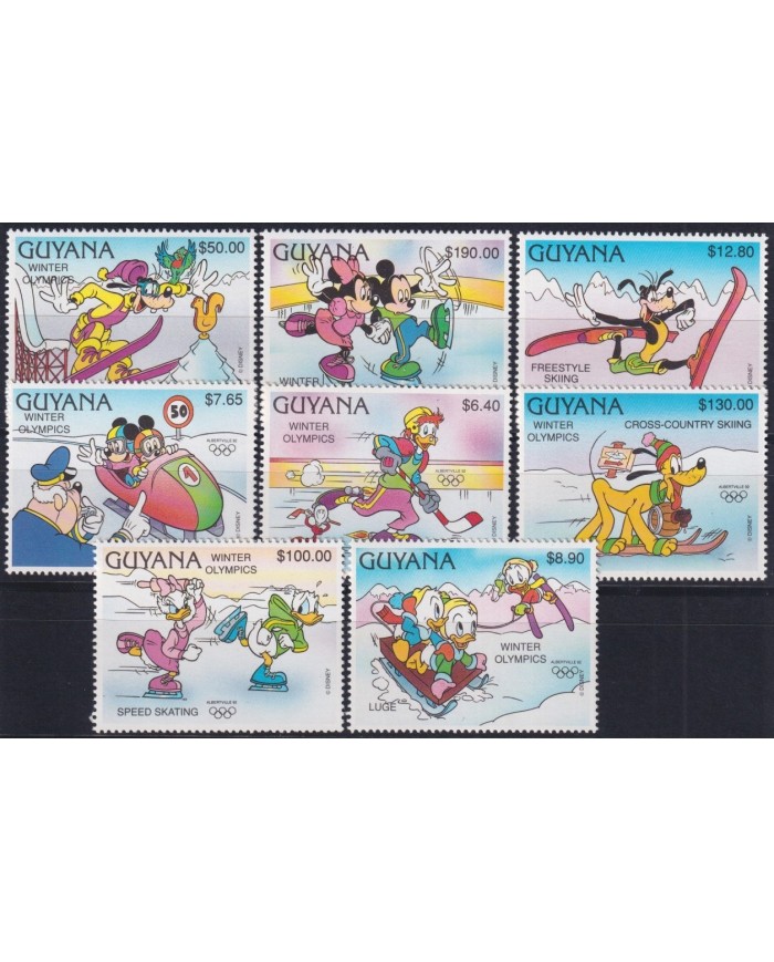 F-EX27485 GUYANA MNH 1991 DISNEY DONALD WINTER OLYMPIC GAMES ALBERTVILLE SKI.