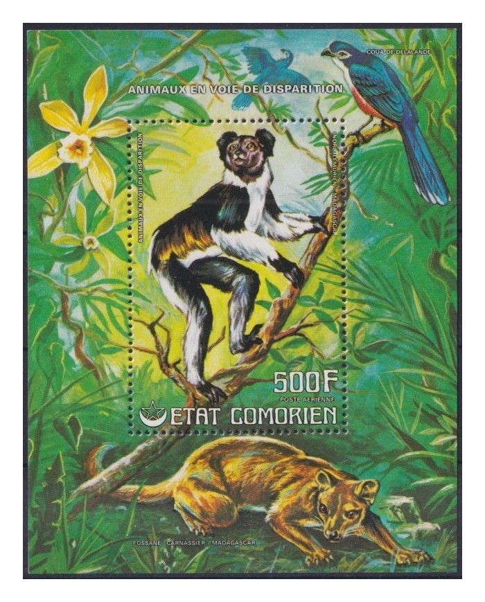 F-EX27692 COMORES MNH 1976 ENDANGERED FAUNA LEMUR MADAGASCAR BIRD