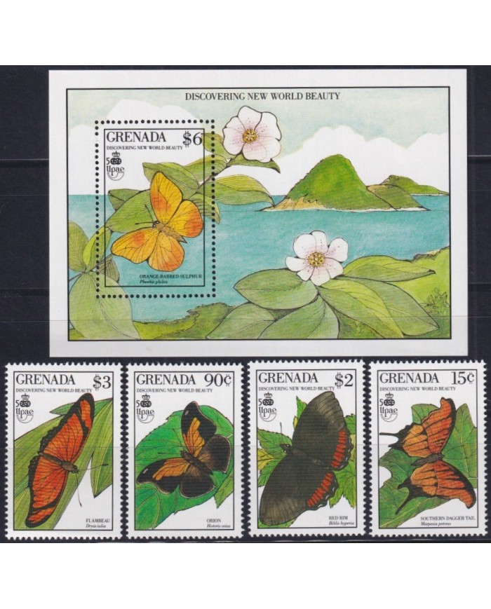 F-EX27725 GRENADA MNH 1990 BUTTERFLIES MARIPOSAS OISEAUX.