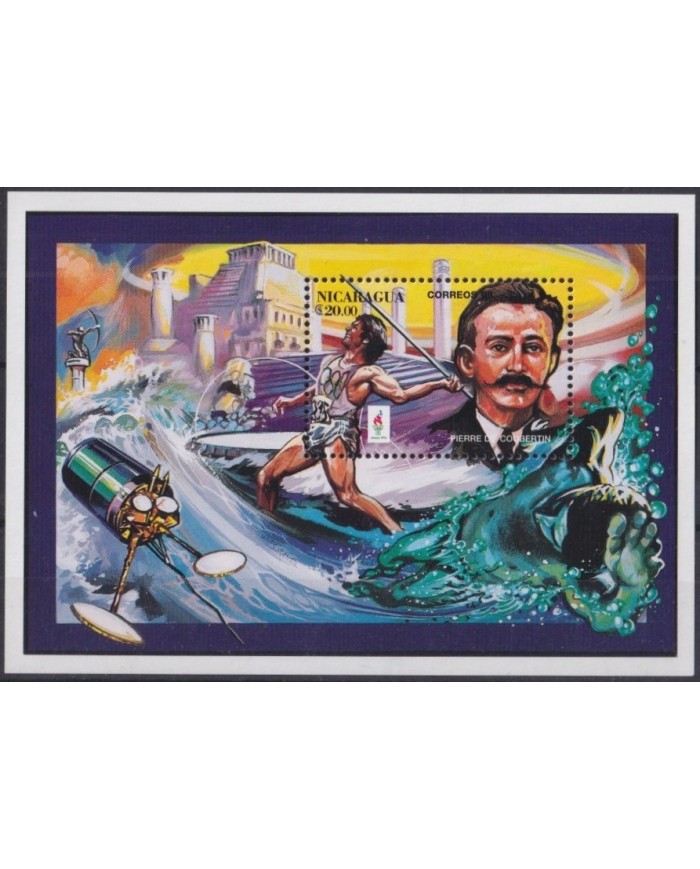 F-EX27780 NICARAGUA MNH 1995 ATLANTA OLYMPIC GAMES ATHLETISM COUBERTIN JAVALIN.