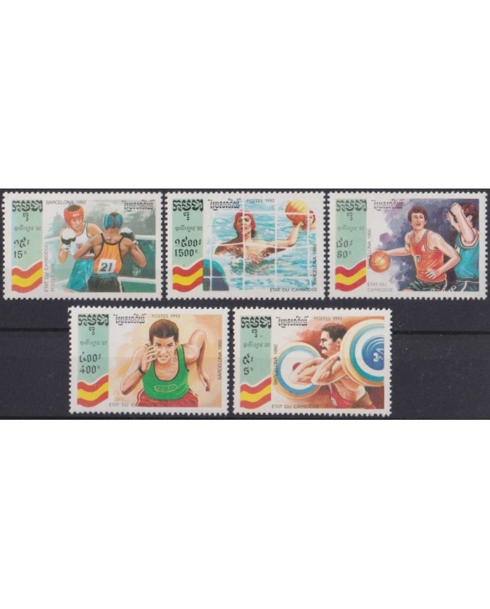F-EX27820 CAMBODIA MNH 1992 BARCELONA OLYMPIC GAMES ATHLETISM BOXING BASKET.