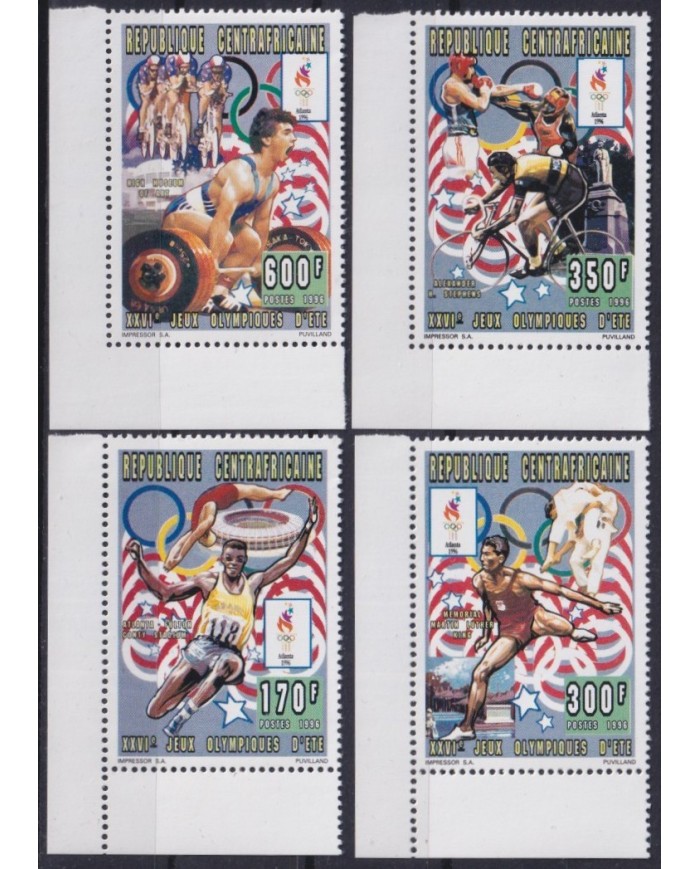 F-EX28200 CENTRAL AFRICA MNH 1996 OLYMPIC GAMES ATLANTA ATHLETISM TENNIS CICLING.