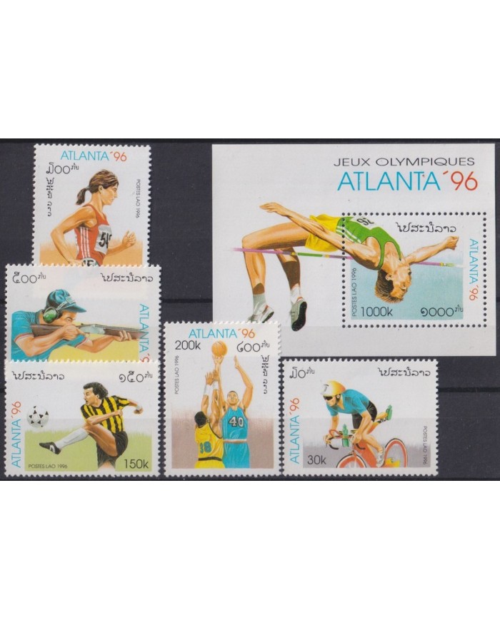 F-EX28239 LAOS MNH 1996 OLYMPIC GAMES ATLANTA ATHLETISM GIMNASTICS CICLING SOCCER SHUTTING BASKET.