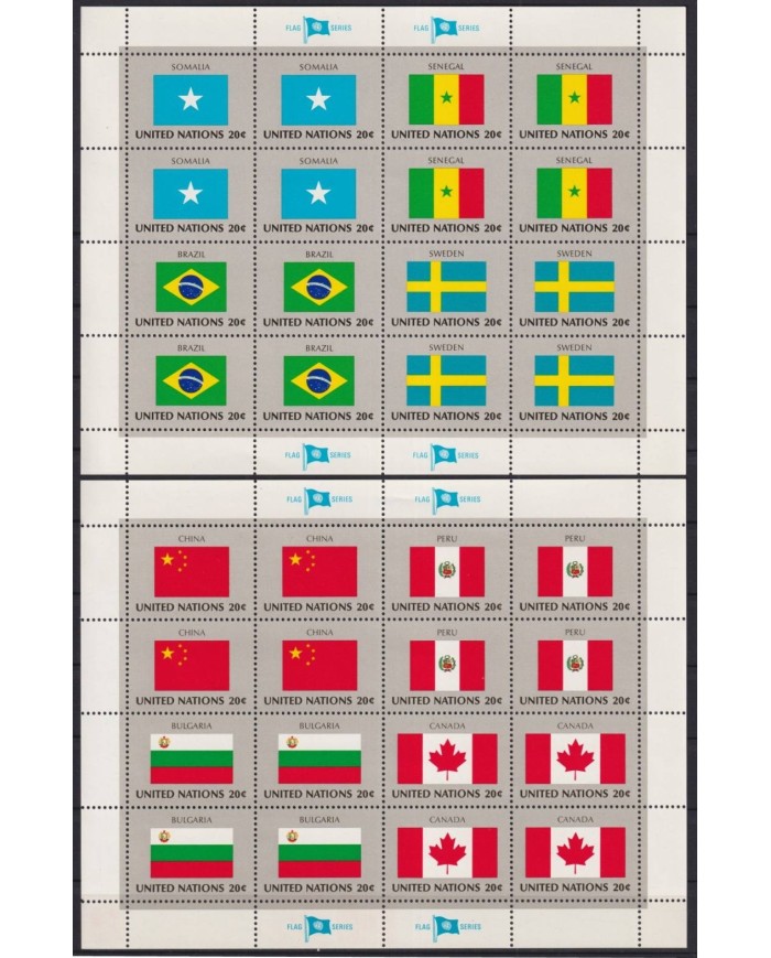 F-EX28336 UNITED NATION MNH 1982 FLAG BANDERAS SET SENEGAL SOMALIA BRAZIL SWEDEN.