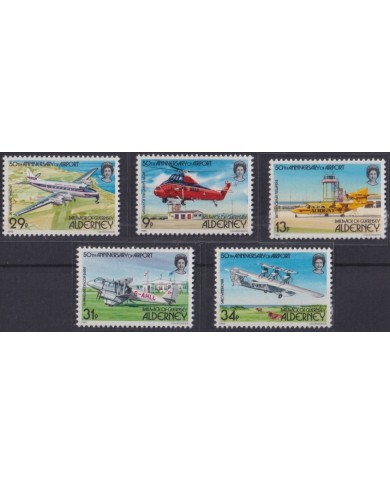 F-EX29290 ENGLAND UK ALDERNEY IS MNH 1985 50 ANIV AIRPORT HELICOPTER AVION AIRPLANE.