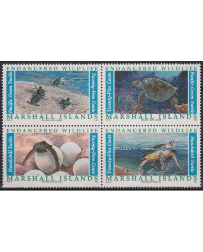 F-EX29343 MARSHALL ISLANDS MNH 1990 WWF SEA MARINE WILDLIFE TURTLE TORTUGAS.