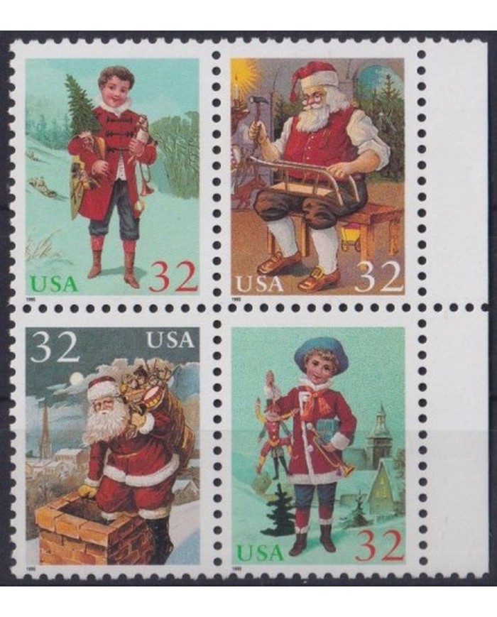 F-EX29646 USA US MNH 1995 CHRISTMAS NAVIDAD ART NATIVITY SANTA CLAUS.