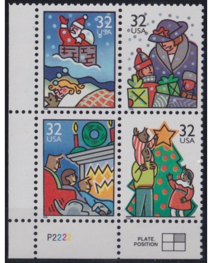 F-EX29648 USA US MNH 1996 CHRISTMAS NAVIDAD ART NATIVITY SANTA CLAUS DRAWING.