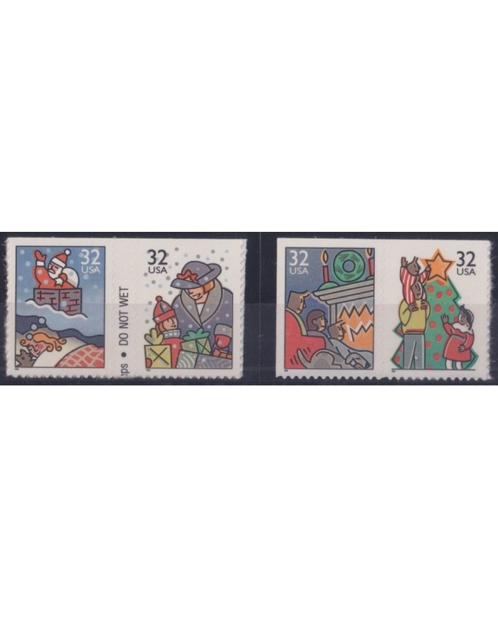 F-EX29649 USA US MNH 1996 CHRISTMAS NAVIDAD ART NATIVITY SANTA CLAUS DRAWING ADHESIVE.