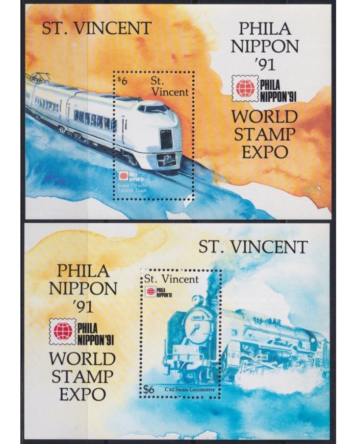 F-EX30187 ST VINCENT  MNH 1991 PHILANIPPON RAILROAD FERROCARRIL TRAIN RAILWAYS