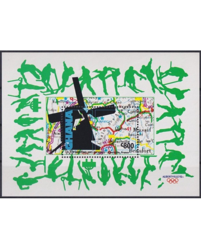 F-EX30190 GHANA MNH 1992 OLYMPIC GAMES ALBERTVILLE SKI MAP MOLINOS DE VIENTO.