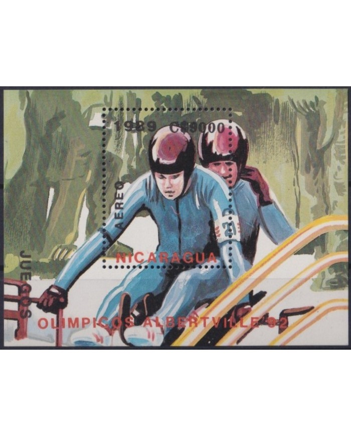 F-EX30195 NICARAGUA  MNH 1985 OLYMPIC GAMES ALBERTVILLE SKI SHEET.