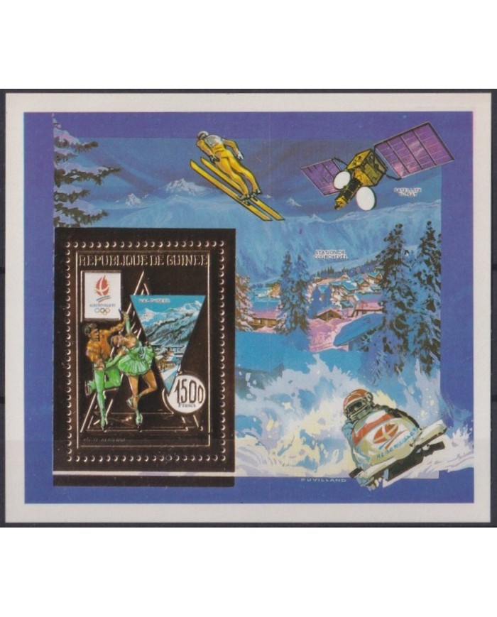 F-EX30201 GUINEE GUINEA MNH 1990 GOLDEN EMBOSSED OLYMPIC GAMES ALBERTVILLE SKI.