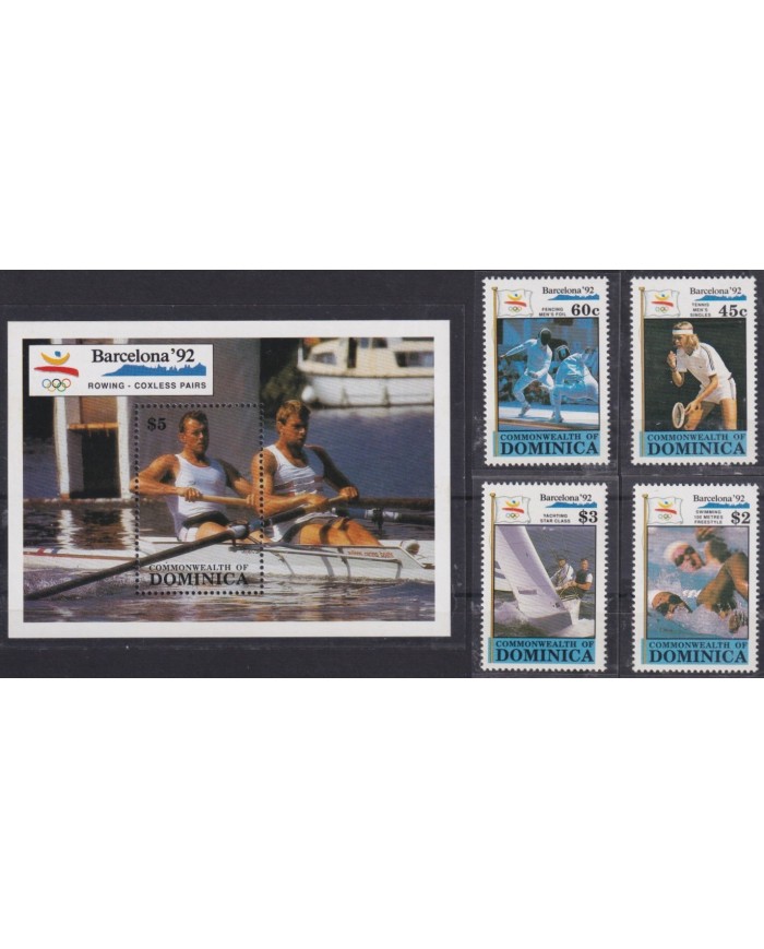F-EX30218 DOMINICA MNH 1990 OLYMPIC BARCELONA TENNIS FENCING SWIMING SAILBOAT.