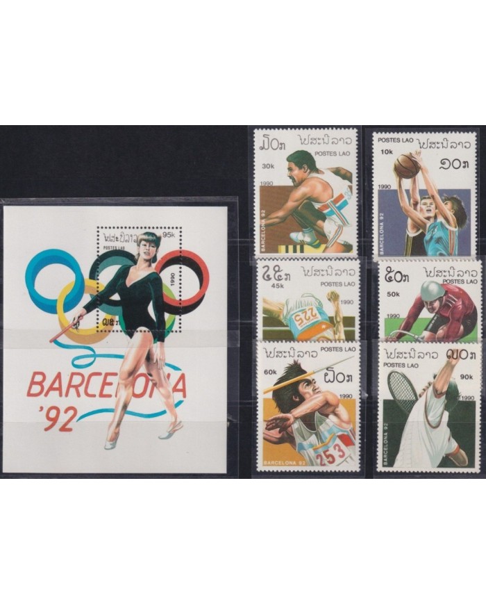 F-EX30248 LAOS MNH 1990 OLYMPIC BARCELONA ATHLETISM CYCLING TENNIS GYMNASTICS.