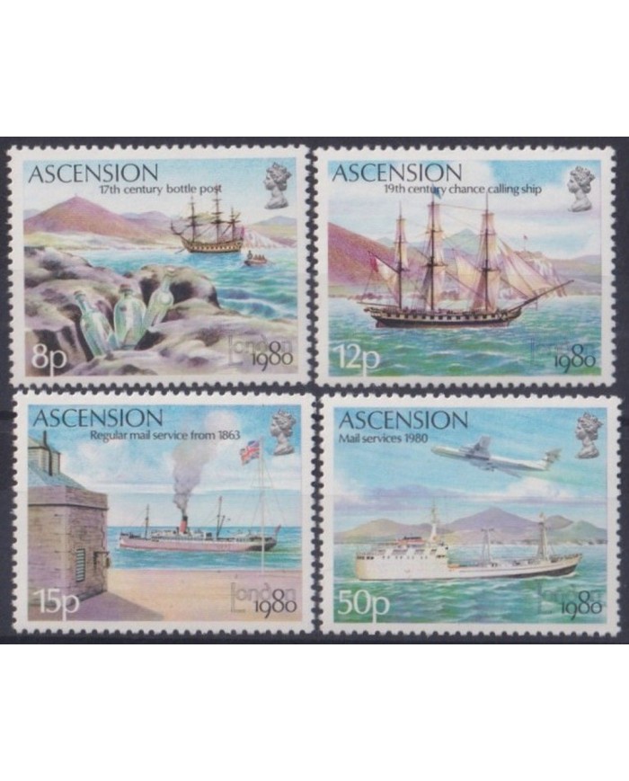 F-EX30363 ASCENSION IS MNH 1980 MAIL SERVICE BOTTLE CALLING SHIP BARCOS BOAT.