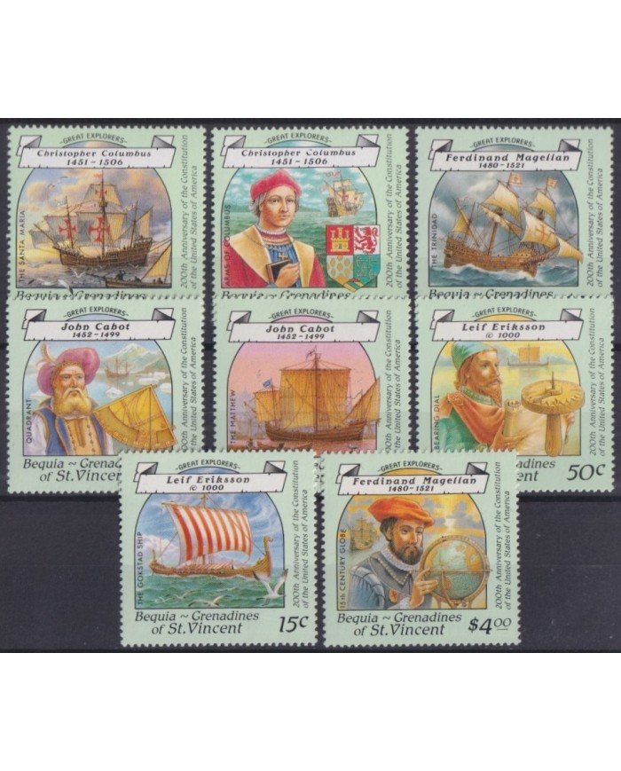 F-EX30471 BEQUIA GRENADINES ST VINCENT MNH 1988 DISCOVERY COLUMBUS COLON SHIP.