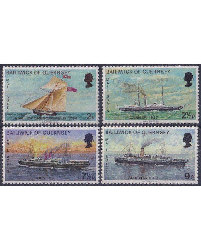 F-EX30480 UK ENGLAND GUERNSEY MNH 1973 WAR SHIP MAIL BOAT BARCOS IBEX ALBERTA DASHER.